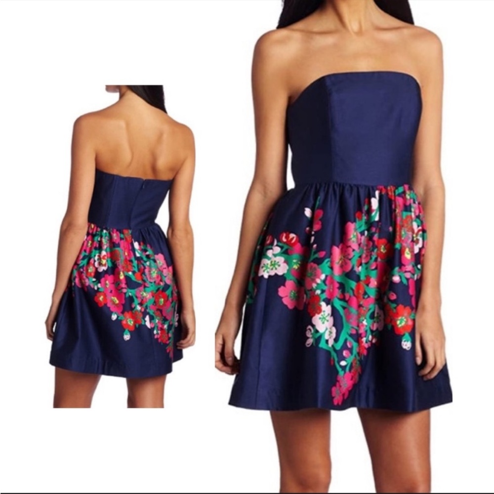 Lilly Pulitzer Lottie Navy Floral Strapless Dress Size 4